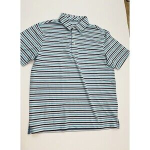 MICHAEL ROUEN Polo Shirt Mens S Blue White Striped Performance